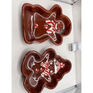 Pair‎ of Ceramic Gingerbread Man Baking Dishes Holiday Christmas Kitchenware